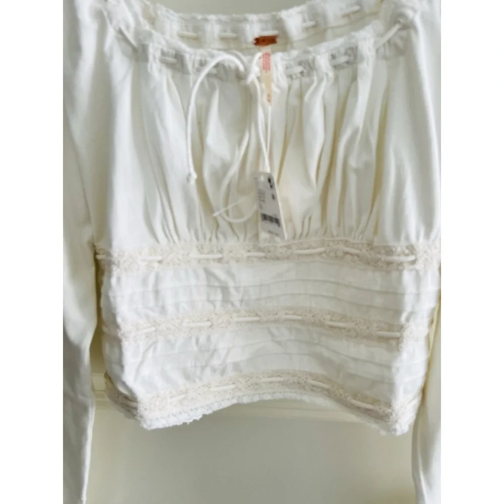 NWT Free People Scarlett Smocked Boho Crop Top Clean Ivory Romantic Babydoll